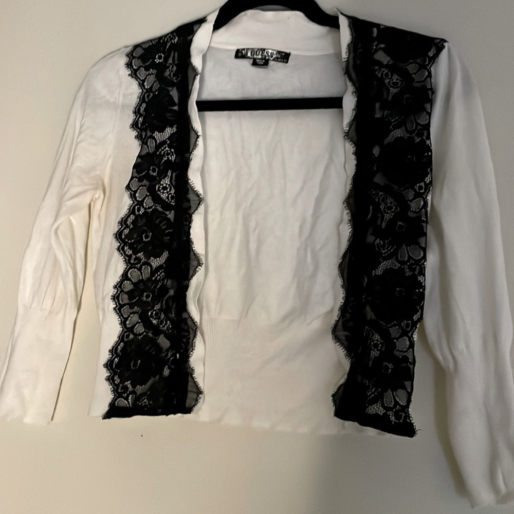 White black lace Guess size sweater (on the short side and 3/4 sleeves)
